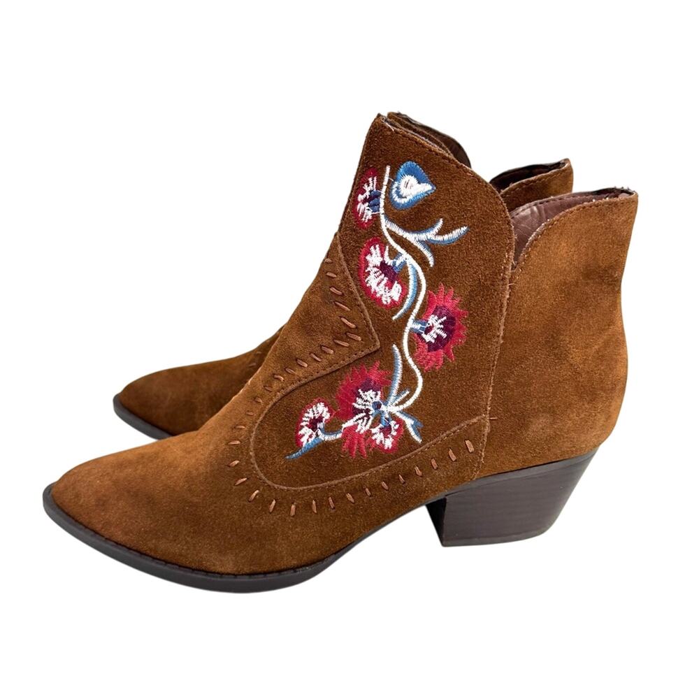 Carlos Santana Brown Suede Vivien Floral Boots Size 7.5